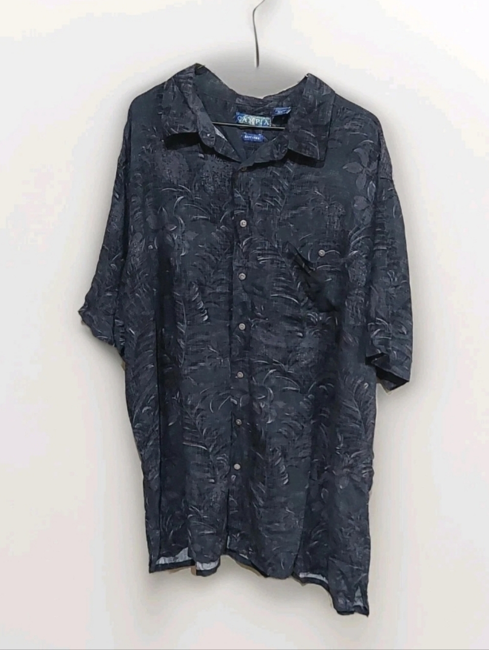 Casual Short-Sleeve Button-Up Shirt - Navy Tropical Print